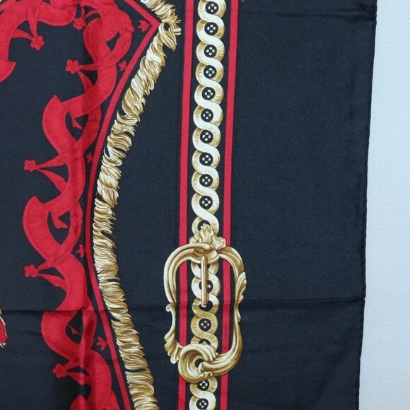 HERMES Carre90 Scarf ""BRIDE DE COUR"" Silk Black Auth BA4252 - Picture 9 of 14
